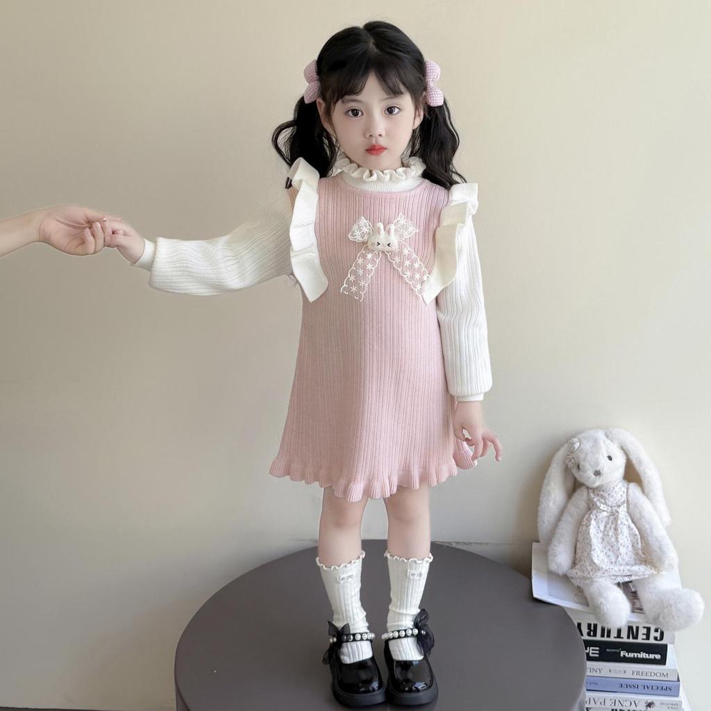 2025 Módní pletené svetrové šaty pro malé holčičky: Jarní a podzimní princeznovský outfit