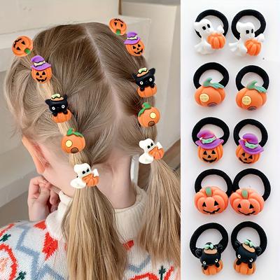 10 STÜCKE kleines Mädchen süße Halloween Kürbis Dämon Geist gebundene Haare Haarband Kinder Mädchen schwarz Handtuchring Party Kopfschmuck