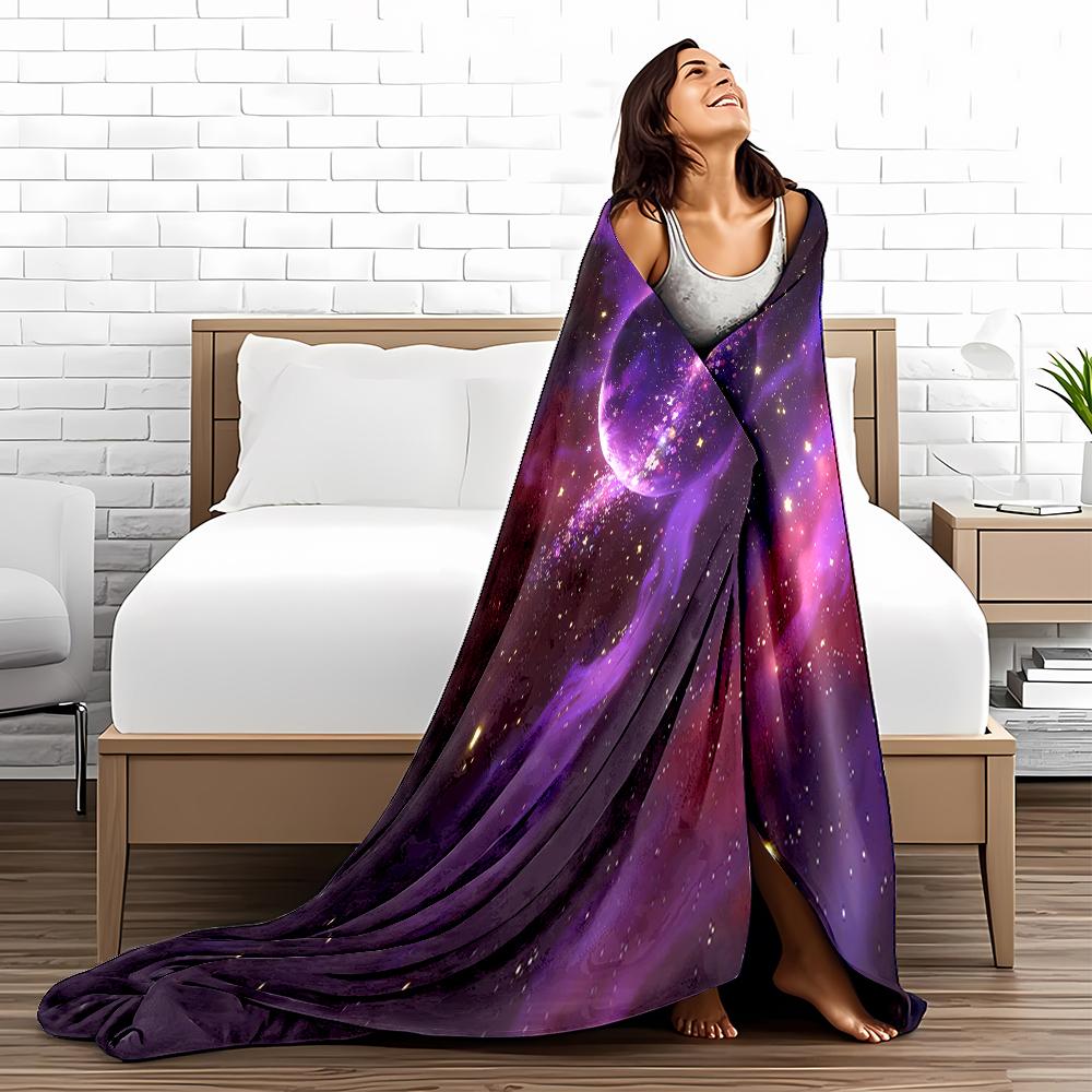 Galaxy Planet Design Blanket with Purple Nebula and Starry Sky Pattern Blanket, Suitable for Use In the Bedroom, Living Room, On the Sofa