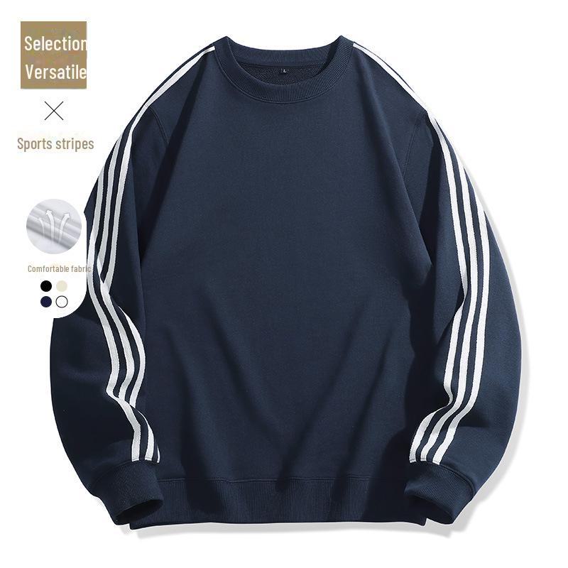 

Унисекс Полосатая толстовка с круглым вырезом: Модный свободный топ с длинными рукавами для весны и осени XXXL