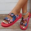 Dámské letní ploché sandály, protiskluzové módní sady bot v etnickém stylu, neformální venkovní plážová obuv