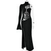 New hollowed-out long dress female sexy high split fork single shoulder exposed navel Spice Girl slim simple dress