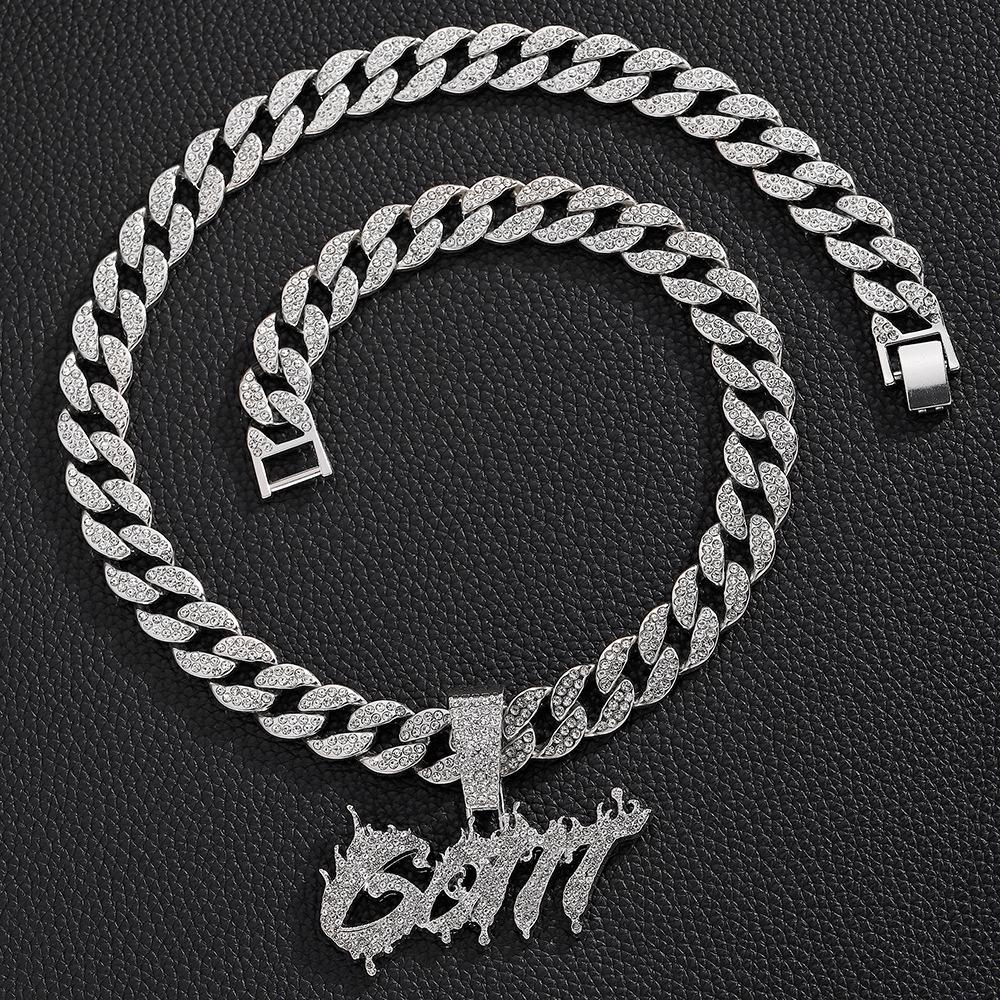 European and American Hip-hop Street Rap Three-dimensional Full Diamond Flame Letters GOTIT Pendant Fashionable Trendy Men's Necklace