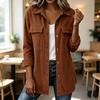 Women's loose corduroy button-down long-sleeved blouse with double pockets