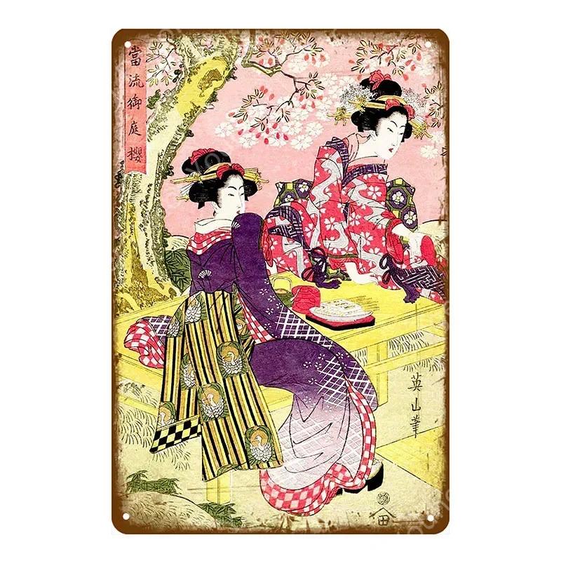Japan Travel Poster Japanese Ukiyoe Metal Tin Signs Retro Old Style Wall Art Painting Plaque Home Bar Room Decor Vintage Plate