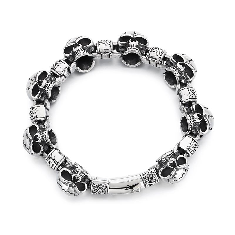 KALEN Men Punk Fine Jewelry Fashion Bracelets Stainless Steel Halloween Skull Links Bracelet Bangle