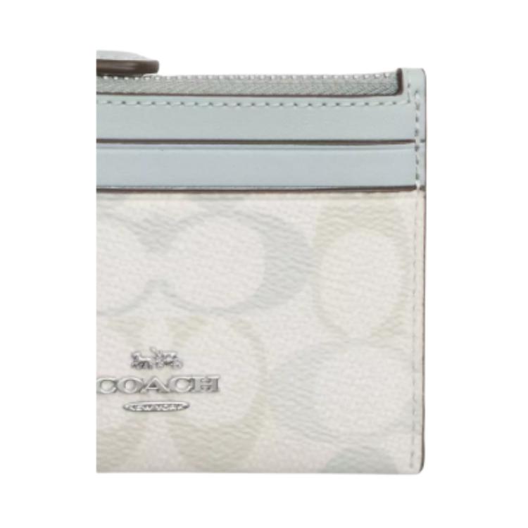 Coach Schmale ID-Hülle mit Reißverschluss Beschichtetes Canvas und Leder Mini-Kartenhalter Damen Accessoires Silber Blau CEC49-SVYUA