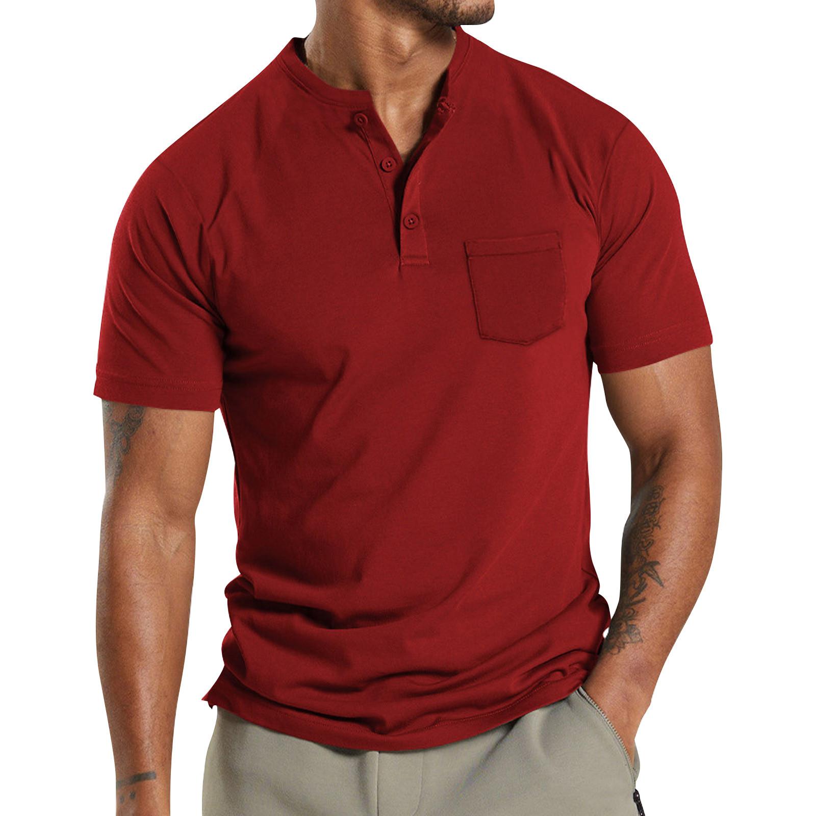 

Летняя мужская рубашка на пуговицах с круглым вырезом и короткими рукавами, однотонный повседневный топ L винный