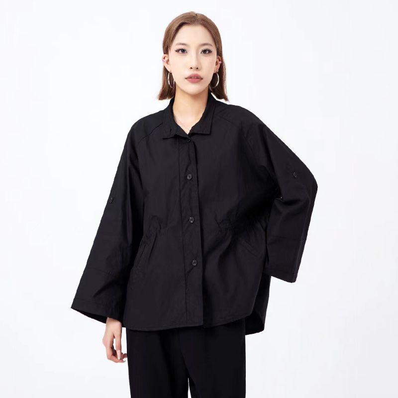 

Темный Ямамото Весенняя Женская Одежда Лацкан Однобортный Свободный Большого Размера Большой Манжет Рукав-колокол Элегантная Блузка с Длинным Рукавом Black All yards(Loose version)