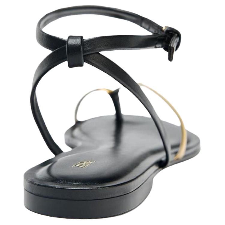 Zara Pu Vintage Open Toe Detail Flat Sandals Women sandals Black 1620610800