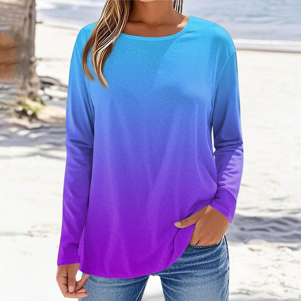 Women's Fashionable Casual Printed Long Sleeved Round Neck Top Round Neck Top Top