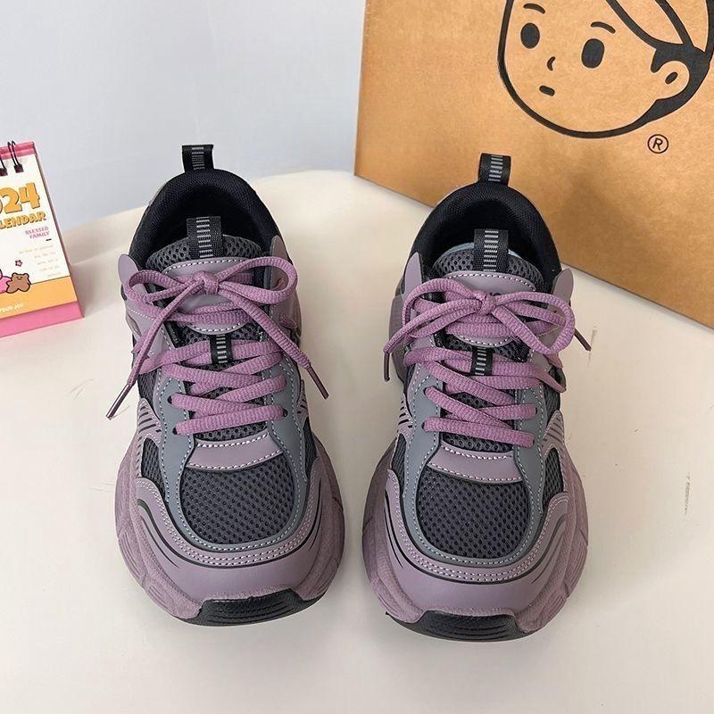 Fashion New Autumn Style Comfortable and Fashionable Sports Shoes Round-toe Lace-up Casual Thick-soled Heightening Mesh Women's Shoes