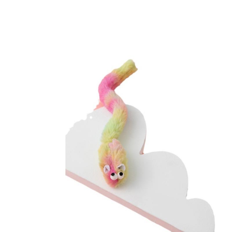 Pink White Plush Cat Toy, Long Worm Kitten Teaser with Bell, Interactive Pet Chew Play Toy for Cats Gift
