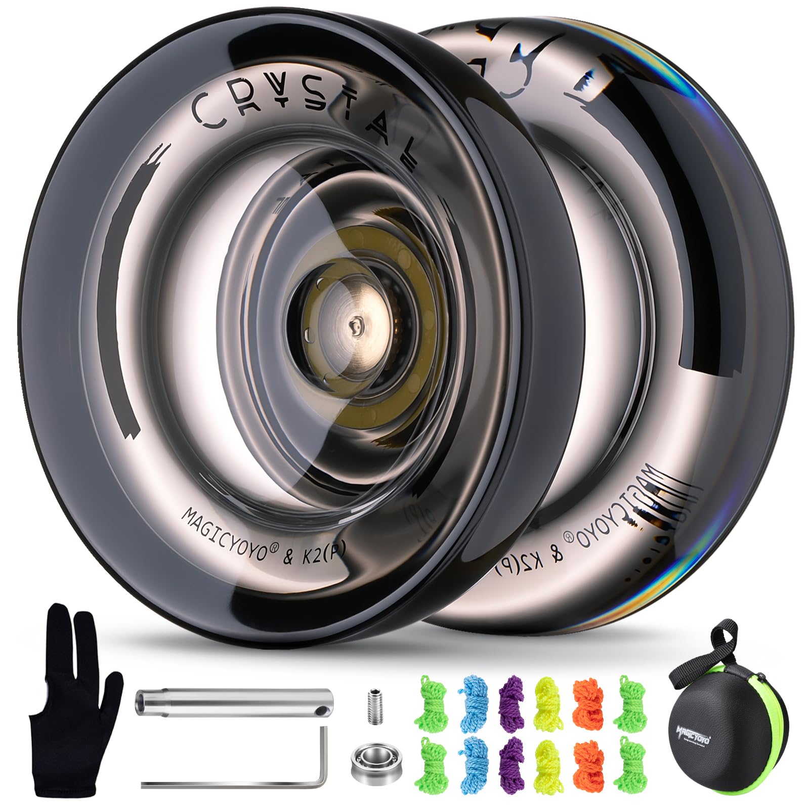 MAGICYOYO K2 Black Responsive Yoyo for Kids Beginners with Extra Unresponsive Yoyo Pro Plastic Trick Yoyo for Yoyo Bag Bearing, Adults+12 чёрный