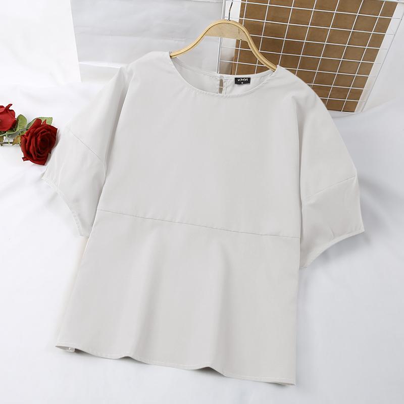 

VONDA женская однотонная свободная блузка с круглым вырезом и короткими рукавами M белый