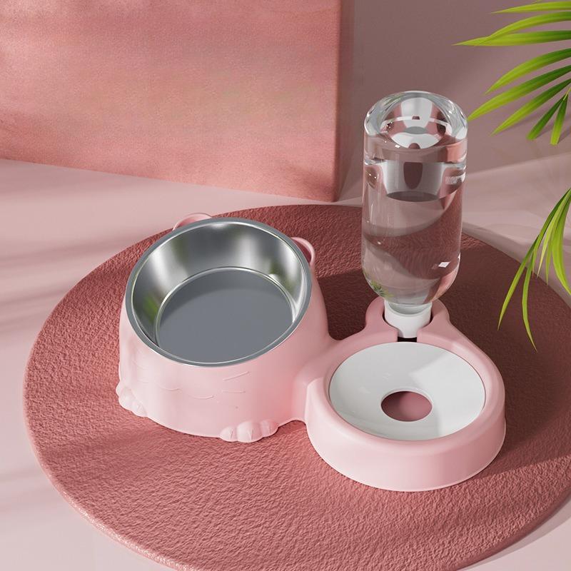 Cat Bowl Double Bowl Automatic Drinking Water Pet Cat Food Dog Food Basin Stainless Steel Ceramic Dog Basin Cat Bowl Dog Bowl Pet Supplies