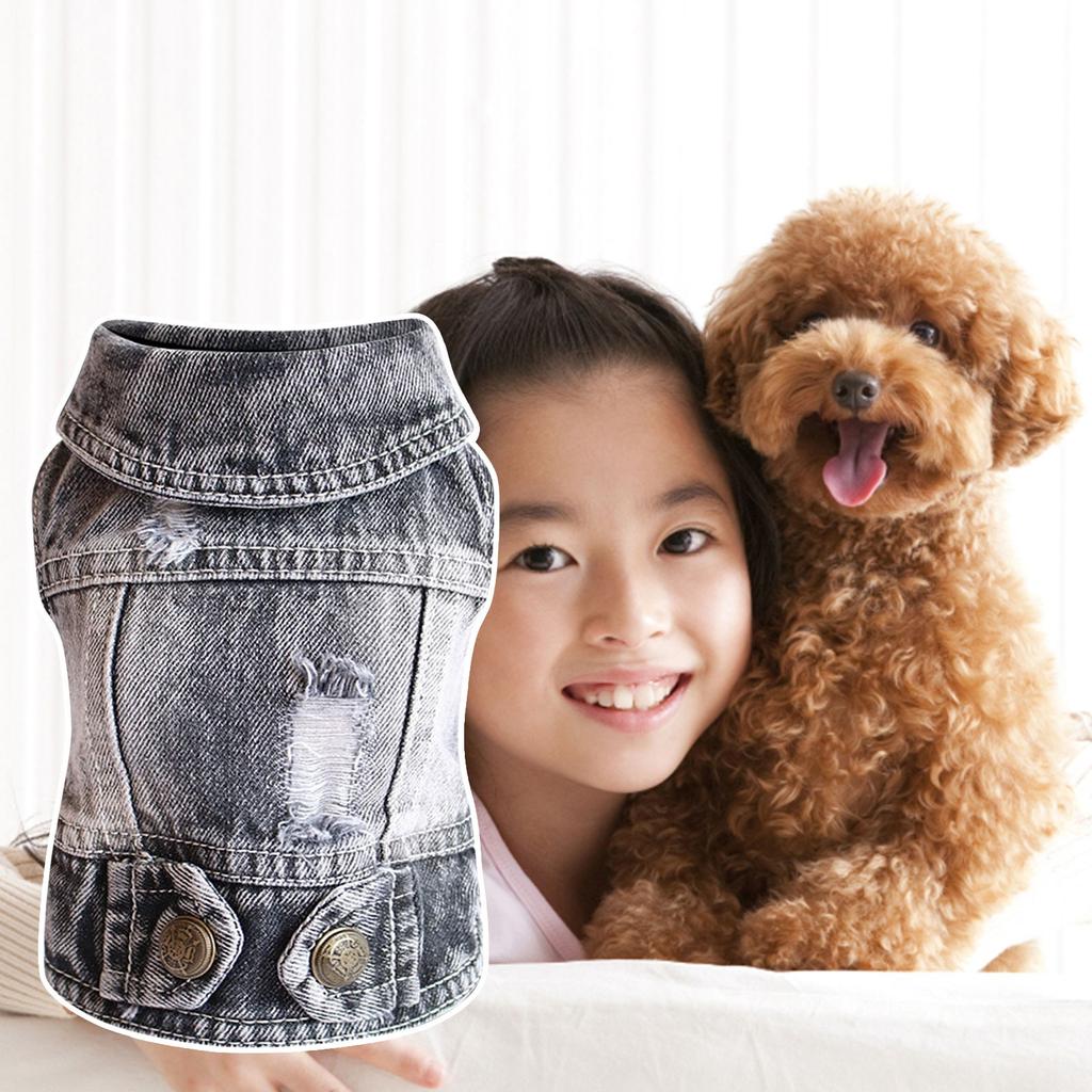 Denim Vest Jacket T-Shirt Cute Puppy Clothes, Comfortable Cool Clothing For Small Dogs