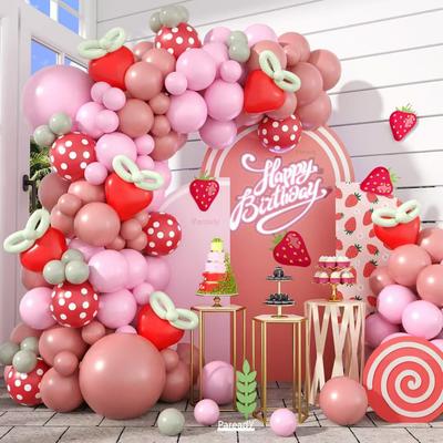 120-teiliges Erdbeer-Ballon-Kranz-Set mit Herz-Latexballon, Polka-Dot-Ballon, Party, Hochzeit