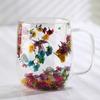 Double-Wall Dried Flower Glass Mug with Handle 350ml Borosilicate Glass Coffee Cup for Hot Cold Drinks Heat-Resistant Clear Unique Gift for