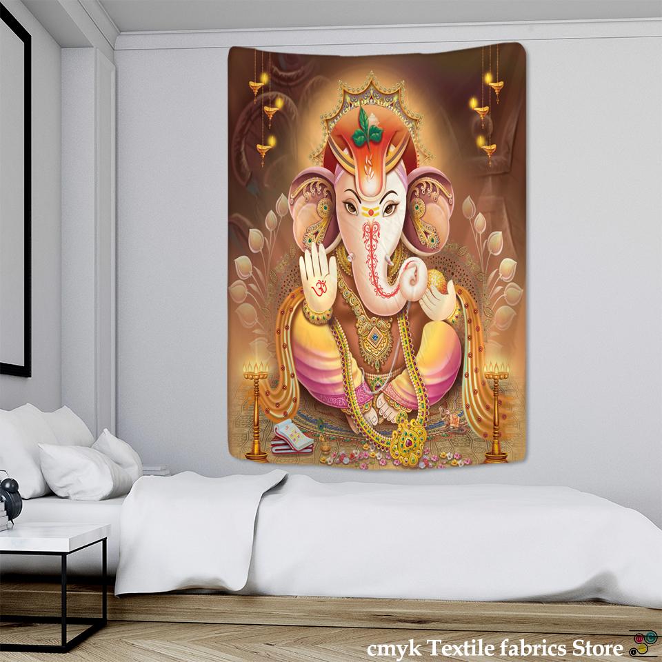 

Буддийский слон гобелен настенный в стиле бохо тайский красочный настольный коврик печать художественное украшение гостиной 95x70CM