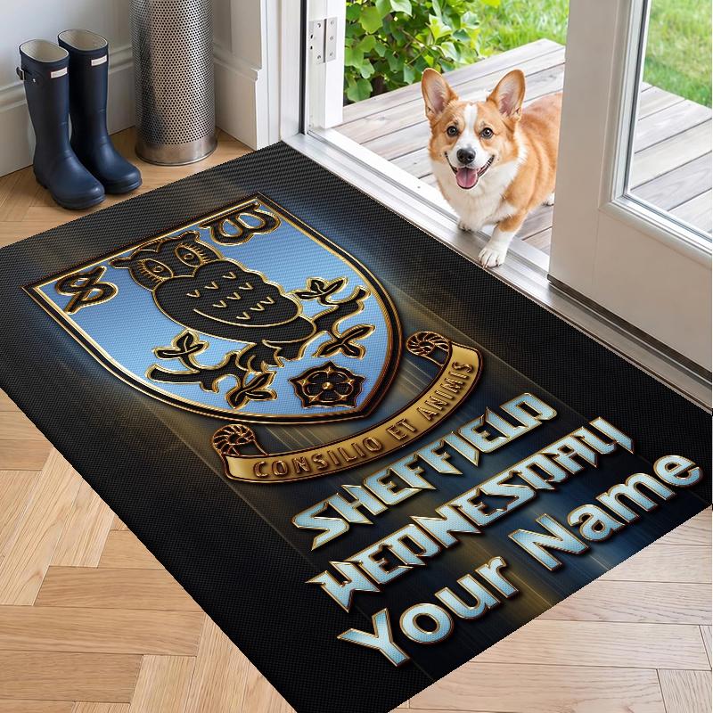 Custom Name Sheffield Wednesday FC Crystal Velvet Floor Rug Personalized Text Soft Carpet Home Decor