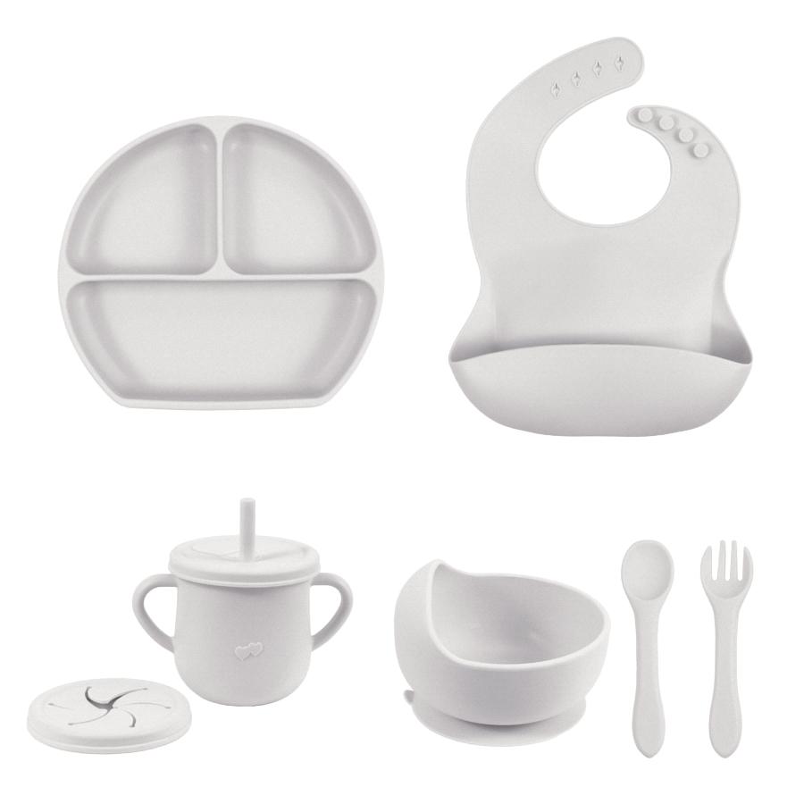 

5 шт. силиконовая посуда для детского кормления, набор присосок, тарелка, чашка, нагрудники, ложка, вилка, детские предметы, безопасная обеденная тарелка, детская посуда