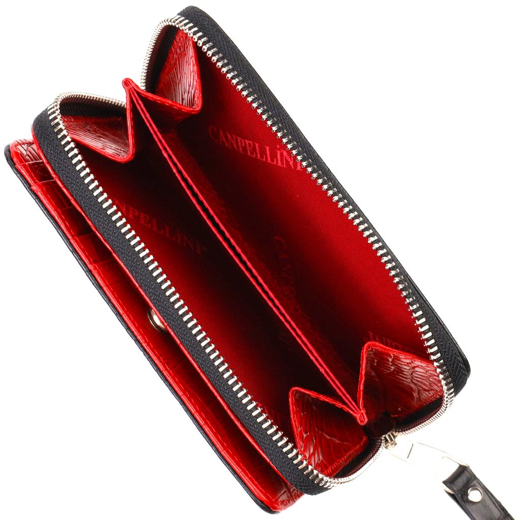 Stylish Medium-sized Women's Purse Made of Genuine Leather with Crocodile Embossing CANPELLINI 21911 Black