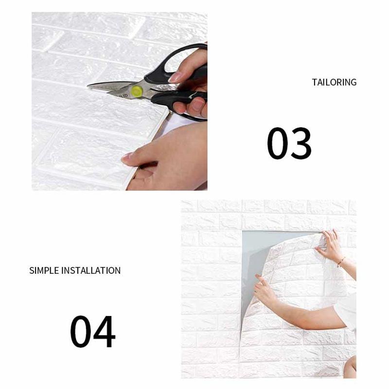 70*77cm 3D Self-Adhesive Waterproof Printed Brick-Pattern Wallpaper Living Room Bedroom Decor Removable Wall Sticker DIY Wall Covering