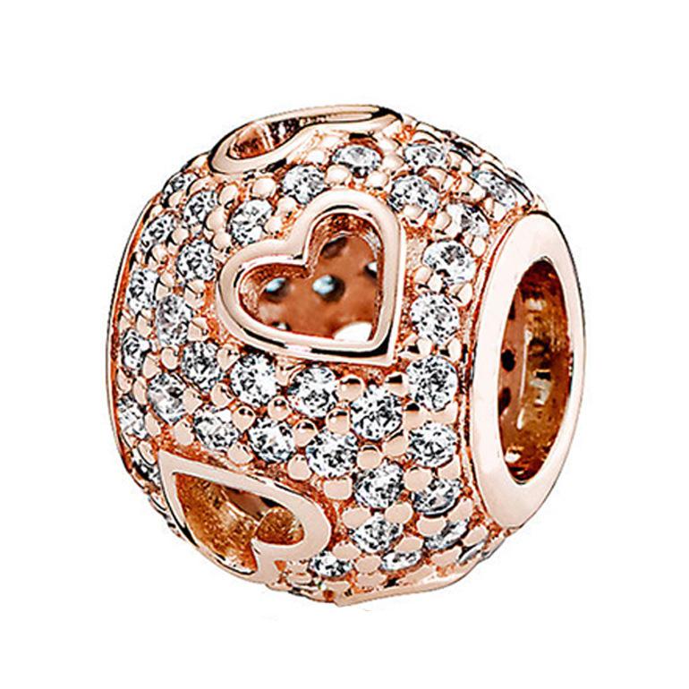 Newpure Copper Rose Gold Circular Hollowed-Out Petals Pendant Beads Fit Original Charms Bracelet Diy Women Jewelry