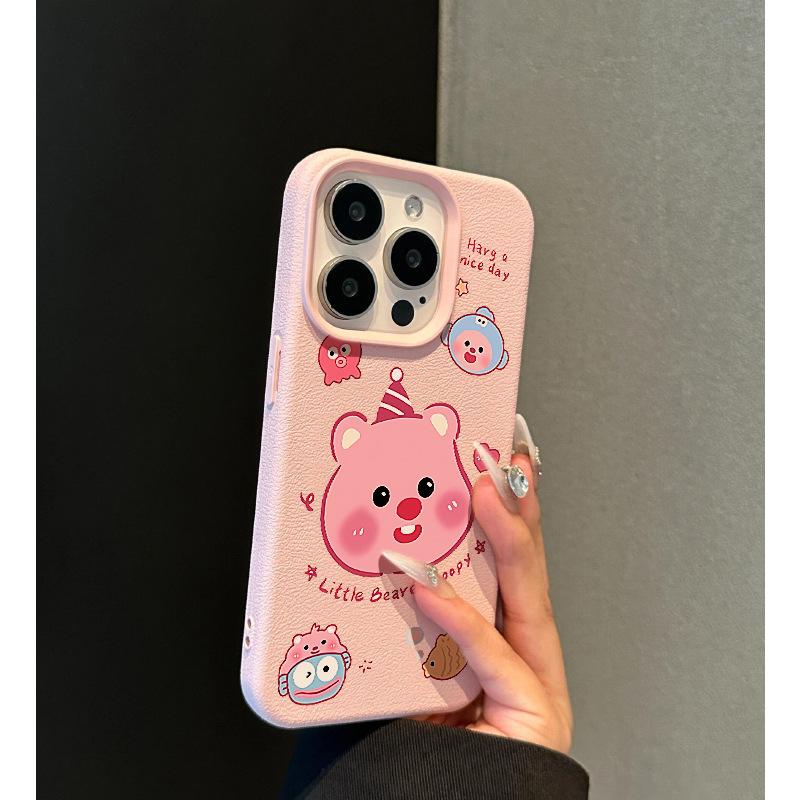 Cartoon Ruby Beaver for Apple 15promax Mobile Phone Case for IPhone16pro Litchi Pattern 14/13mini