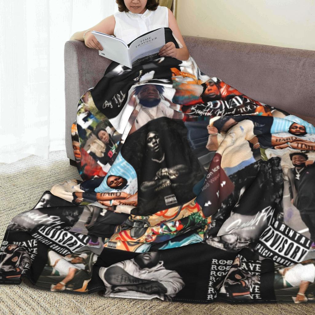 Rod Wave Hip Hop Rapper Flannel Blanket Singer Music Creative Throw Blankets Home Hotel Sofa 125*100cm Quilt Lightweight Thin