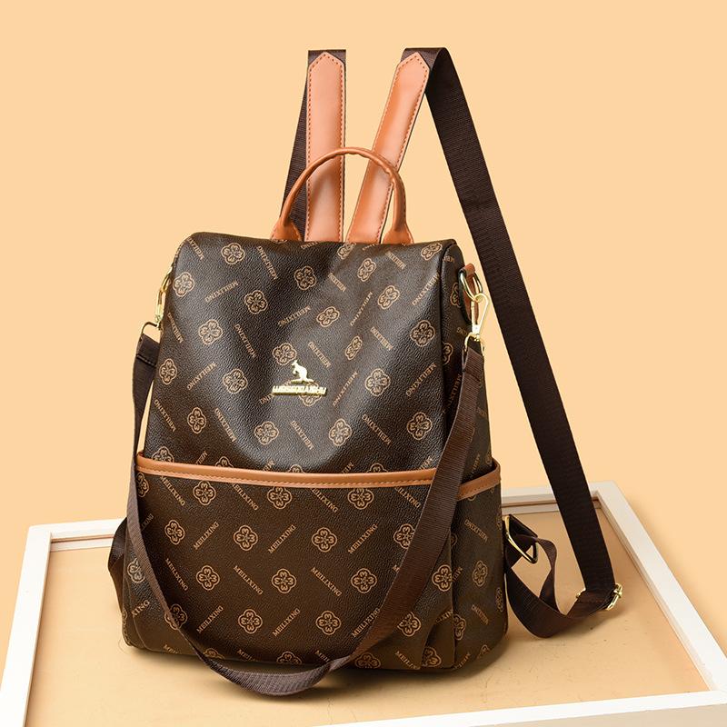 New Trendy European and American Fashion Leather Women's Backpack Retro Travel Bag Shoulders