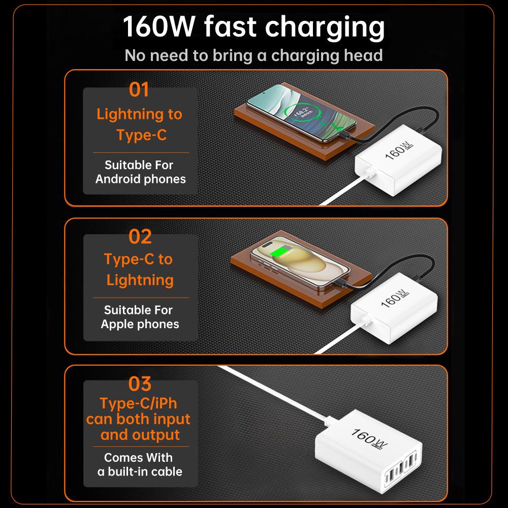 7-Port Multi-USB Fast Charging Smart Desktop Hub with Cable & Type-C Power Strip