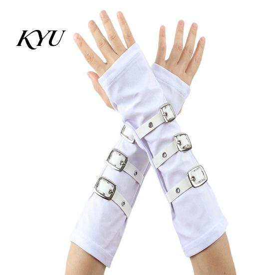 Unisex Fashion Gloves Goth Arm Warmers Fingerless for Women, Punk Metal Buckle Elastic Costume Accessories Warmers, Gothic Steampunk Sleeves, Cosplay