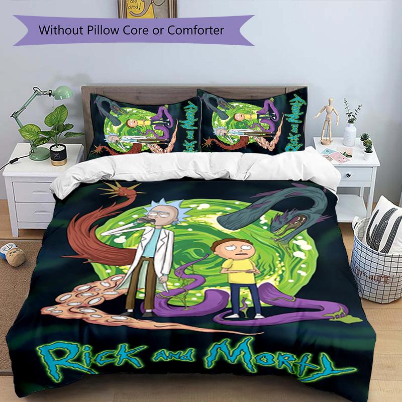 Rick and Morty 3pcs Bedding Set Duvet Cover Closure Includes 1 Duvet Cover & 2 Pillowcases for All Seasons Bedroom Home Dorm Decor