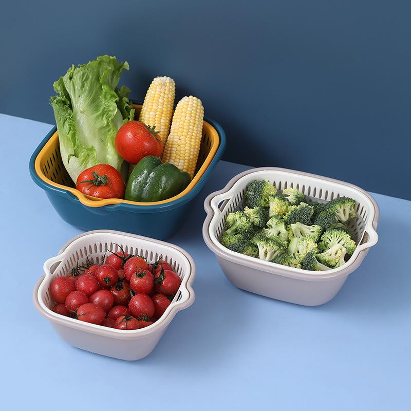 6pcs Multifunctional Drain Basket Household Double-layer Vegetable Washing Basket Creative Kitchen Fruit Basin Household