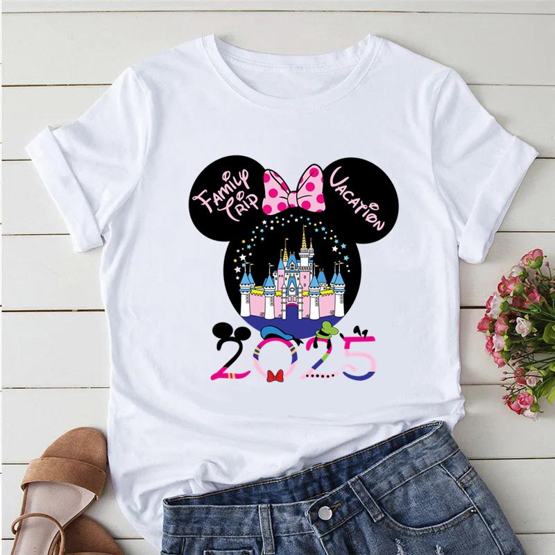 Disney Trip 2025 Printed Women Clothing White T-Shirts Y2k Fashion Female Streetwear Casual Tops Tee
