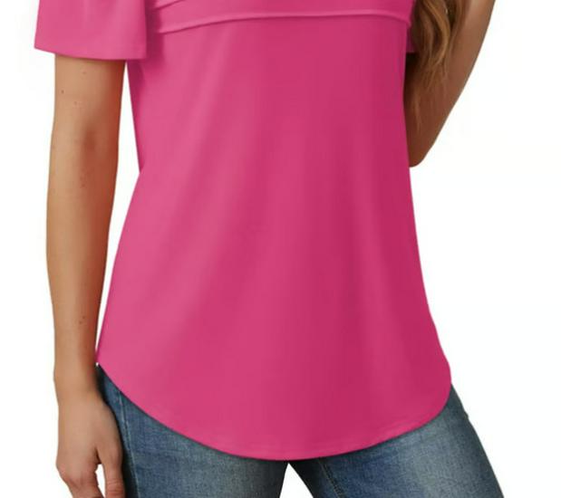 Women's Casual Pleated Loose T-shirt, Round Neck, Short Sleeve, Summer 2026 Collection