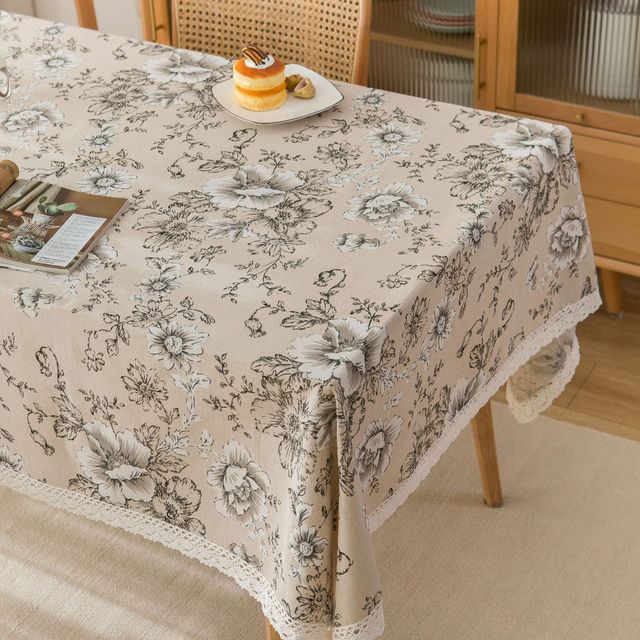 Pastoral Rectangular Linen Cotton Cloth Tablecloth Fabric Daisy Flower Printed Home Kitchen Dining Room Table Cloths Ornament