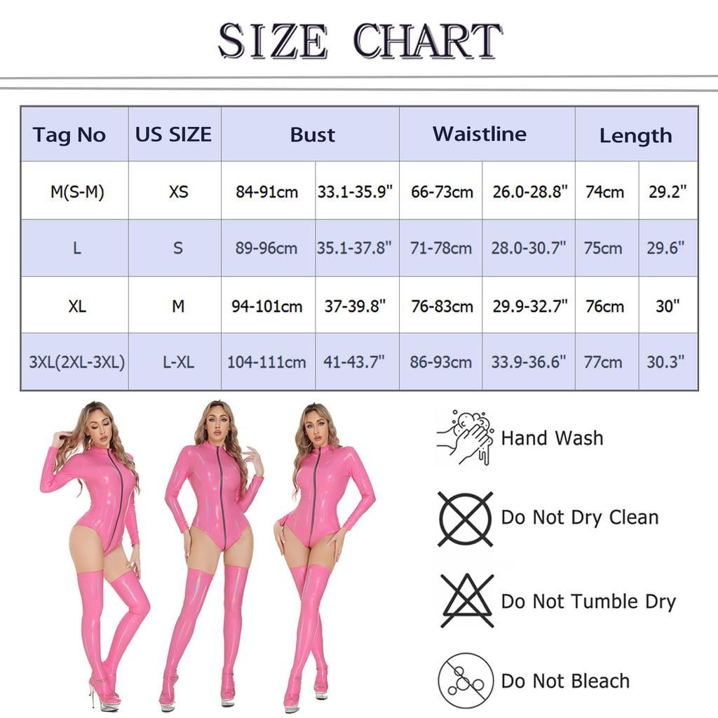 Full Body Zentai Leotard for Women Leather Bodysuit Shiny Costume Halloween Club Party Catsuit Cosplay Adult XL [Maeau] #Pink
