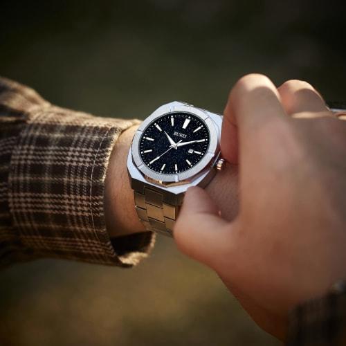 BUREI Men's Analog Quartz Watch, Simple Design, Waterproof, Black, Popular, Stylish, for Gentlemen, Business, Casual, Luminous, Watch T