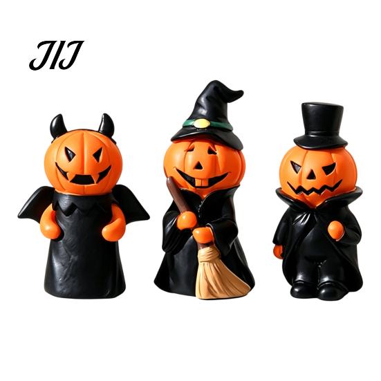 Small Desktop Sculpture 3Pcs Halloween Pumpkin Ghost Figurine, Resin Spooky Tabletop Decor Festival Party for Home Bookshelf And Tiered Tray,