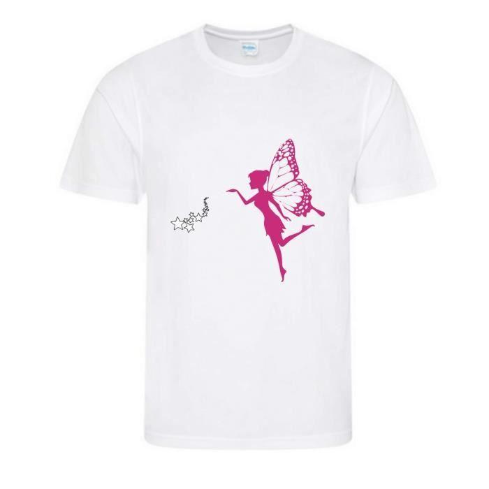 Tee shirt enfant - Fée - Lot de 2 - Manches courtes - 100% polyester - Blanc et rose