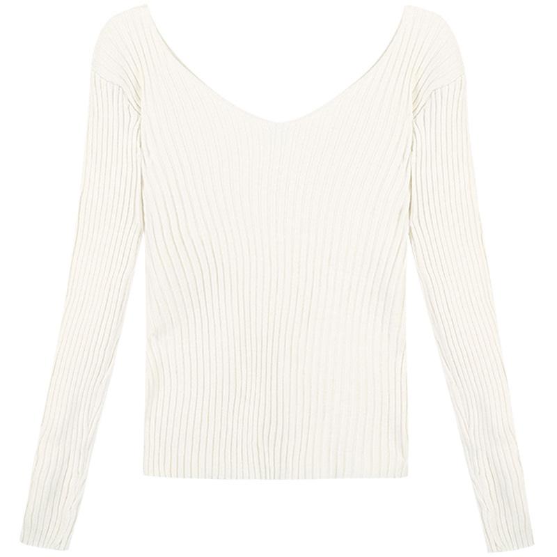 V-neck Bottom Sweater Knitwear Women's New Autumn Design Sense Slit Slim Body with Sweater Student Top