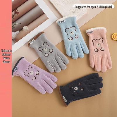 Flanellen Beren Winterhandschoenen voor Kinderen, Vijfvingerige Fleece Handschoenen voor Buitensporten