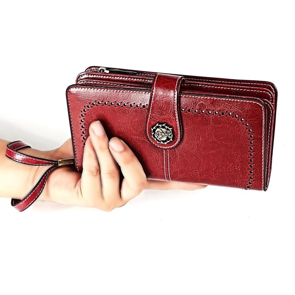 Vintage RFID Retro Genuine Leather Women's Long Clutch Wallet