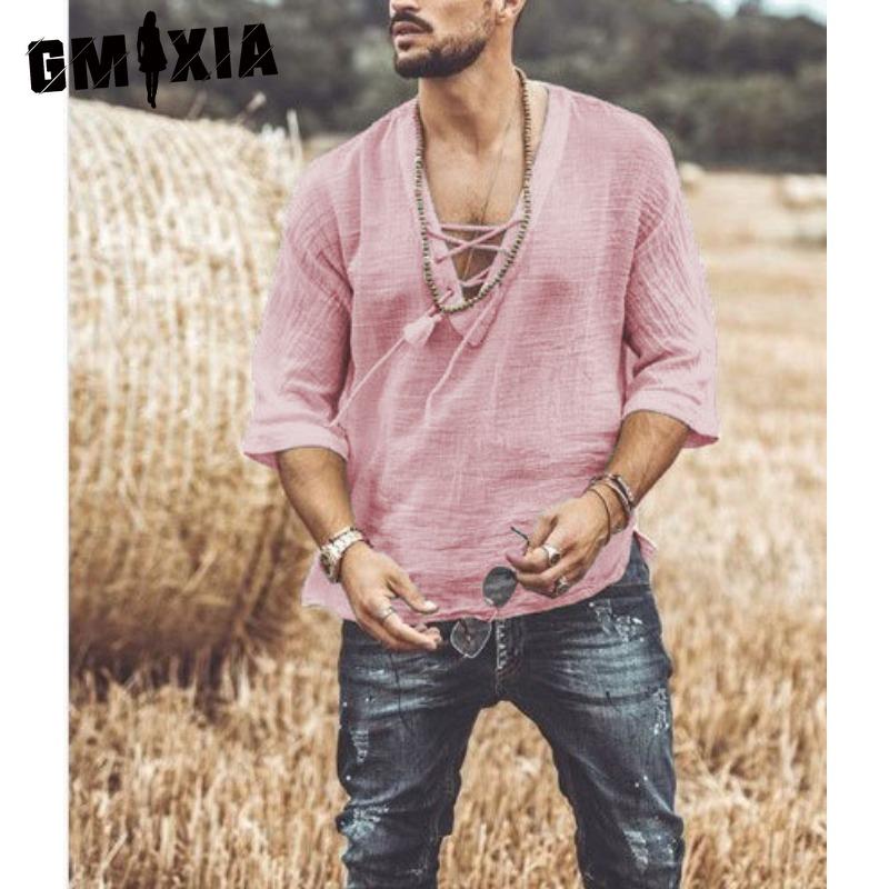 GMXIA Bawełniana koszulka z krótkim rękawem męska modna luźna koszula z krótkim rękawem z nadrukiem współczująca koszula