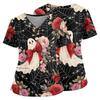 Women's Halloween Print V Neck Medical Scrub Top with Pockets Side Slits Short Sleeve Nurse Uniform Shirt for Healthcare Professionals
