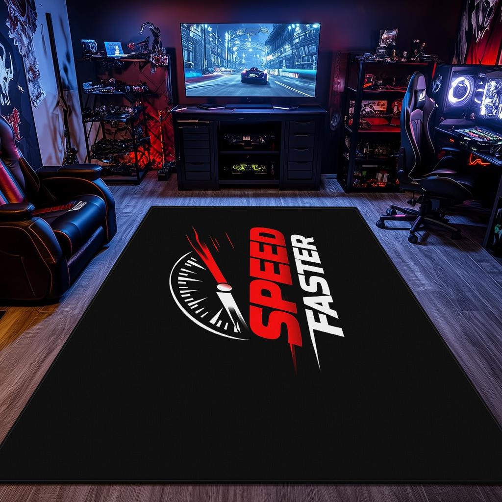 Speed Faster Racing Logo Rug Gaming Desk Mat Black Red Sport Theme Carpet Car Lover Room Decoration Floor Cover