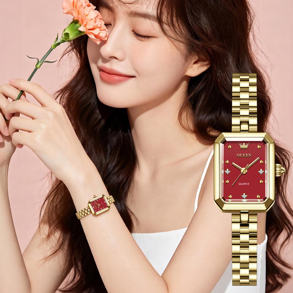 OLEVS Ladies Watches Original Solid Steel Strap Square Quartz Watches for Women Elegant Luxury Waterproof Woman Watch Gift 5690